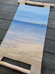 Handwoven Sea Tapestry, Summer Beach, Linen & Wool Wall Hanging, Textured Fibre Art