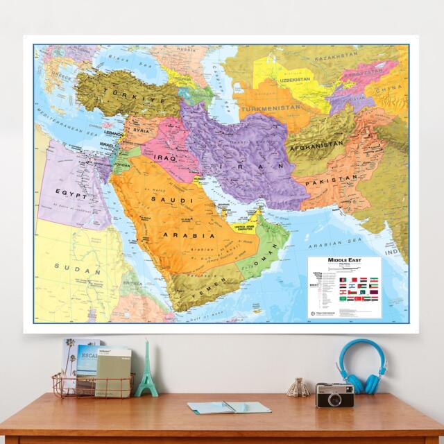 Extra Large Middle East Political Map - Laminated Wall Art - 48x36 Inches - image 1