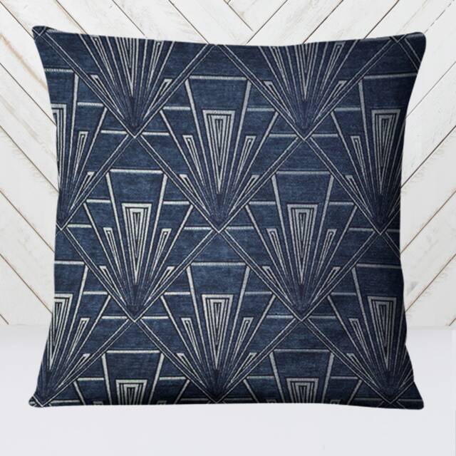 Large Art Deco Cushion, Pillow Cover, Blue Pillow, Velvet Single Or Double Sided 19 Inch Square - image 1