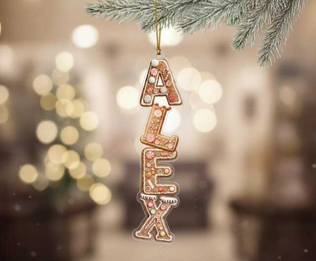 Personalised Gingerbread Name Ornament - Custom Vertical Christmas Decoration, Kids Ornament, Holiday Cookie Keepsake Gift - image 1