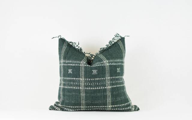 Merida - Green Gray Wool Fringe Pillow Cover - image 1