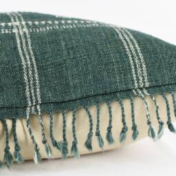 Merida - Green Gray Wool Fringe Pillow Cover - thumbnail 4