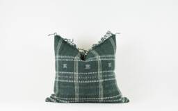 Merida - Green Gray Wool Fringe Pillow Cover - thumbnail 1