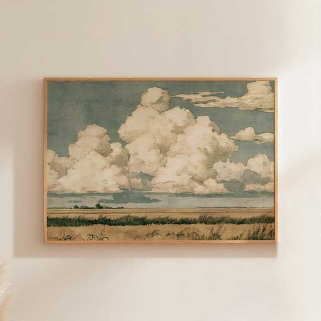 Prairie Cloud Poster, Golden Field Print, Landscape Wall Art, Paper - image 1