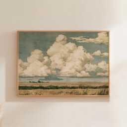 Prairie Cloud Poster, Golden Field Print, Landscape Wall Art, Paper - thumbnail 1
