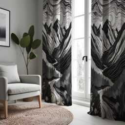 Black & White Mountain Landscape Curtain, Abstract Nature Design Drape, Modern Window Treatment, Custom Size Available, Made To Order - thumbnail 2