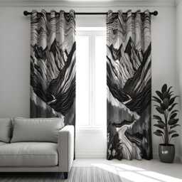 Black & White Mountain Landscape Curtain, Abstract Nature Design Drape, Modern Window Treatment, Custom Size Available, Made To Order - thumbnail 3