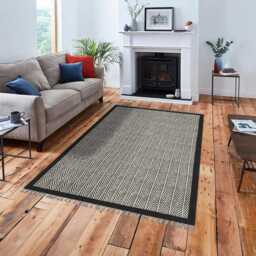 Black & Beige Cotton Dhurrie Rug - Block Printed Bohemian Area - thumbnail 3