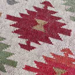 Handwoven Wool Jute Kilim Rug - Multicolour Tribal Diamond Pattern - thumbnail 2