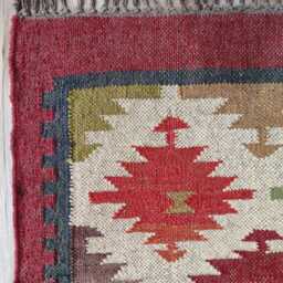 Handwoven Wool Jute Kilim Rug - Multicolour Tribal Diamond Pattern - thumbnail 3