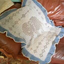 Crochet Elephant Baby Blanket Filet Lace, Scalloped Edge - thumbnail 4