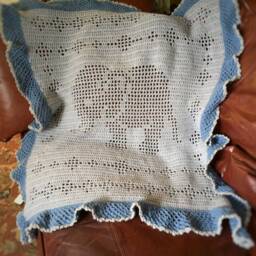 Crochet Elephant Baby Blanket Filet Lace, Scalloped Edge - thumbnail 2