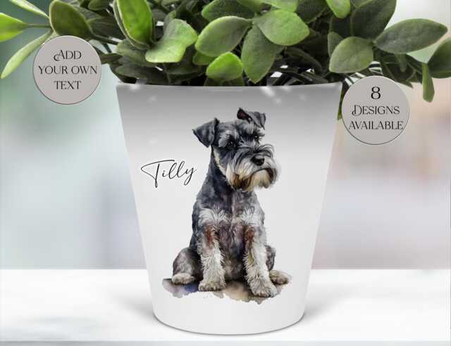 Personalised Schnauzer Plant Pot - Dog Pen/Makeup Brushes Holder Pet Memorial Kepsake - image 1