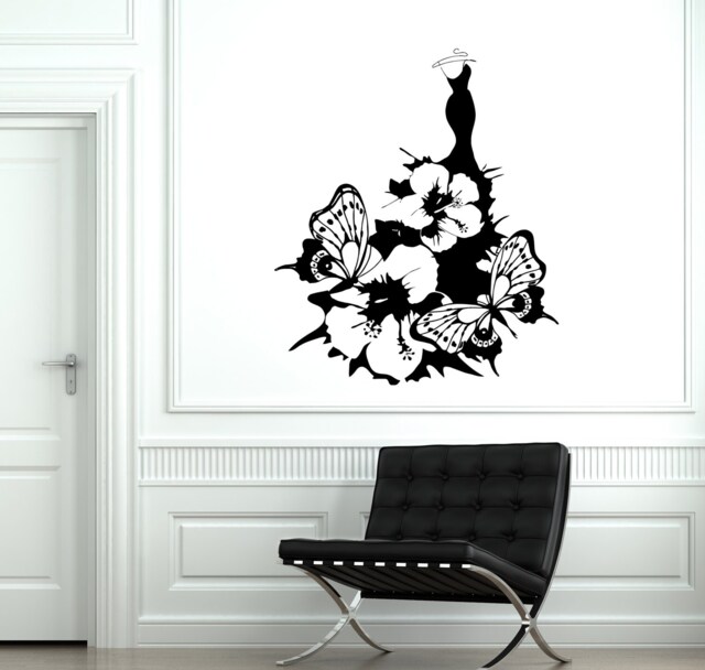 Wall Vinyl Decal Flower Floral Nature Night Dress Decor Mural 1912Di - image 1