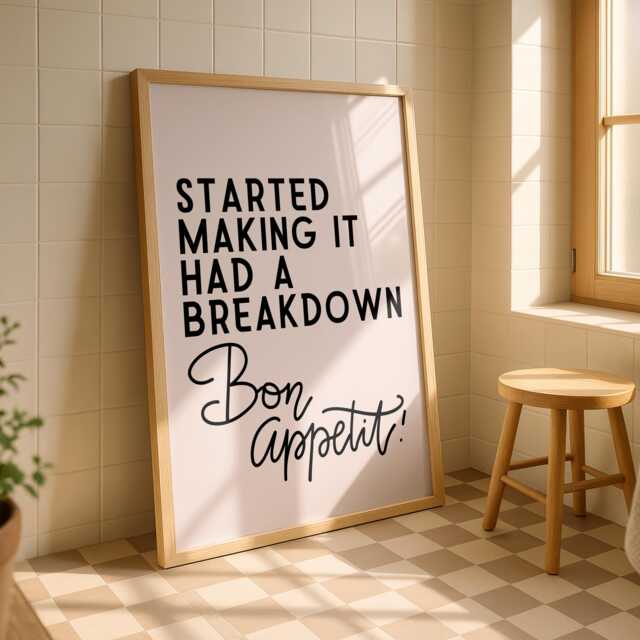 Bon Appetit Kitchen Print Funny Pink Cooking Quote Wall Art - image 1