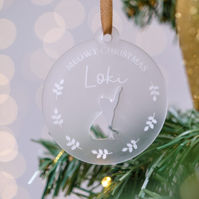Personalised Cat Bauble Meowy Christmas, Xmas Bauble, Custom Pet Lover Secret Santa, Crazy Lady Present - image 1