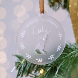 Personalised Cat Bauble Meowy Christmas, Xmas Bauble, Custom Pet Lover Secret Santa, Crazy Lady Present - thumbnail 1