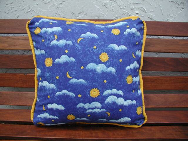 Sun Moon Stars Clouds Pillows, Blue Yellow Kids Room D??cor, Roping Trim - image 1
