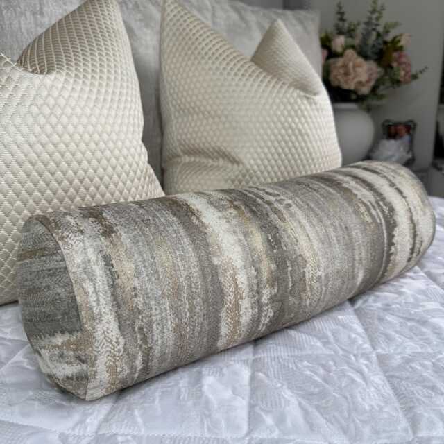 "Taupe Bolster Cushion in Designer Latour Fabric - Home Decor Accent 16"" X 6" - image 1