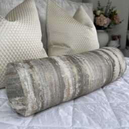 "Taupe Bolster Cushion in Designer Latour Fabric - Home Decor Accent 16"" X 6" - thumbnail 1