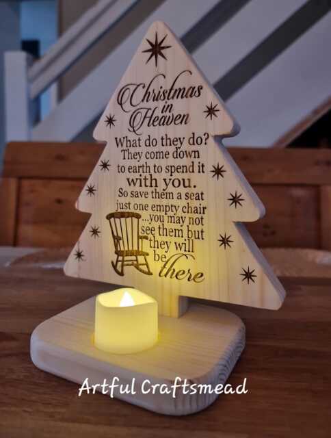 Christmas in Heaven Wooden Pine Tree With Light, Momerable, Loss One Memorial - image 1