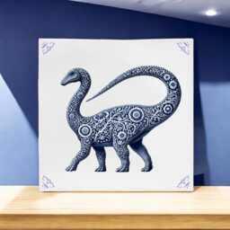 Brachiosaurus, Delft Blue Tile, Ceramic Dinosaur Decor, T-Rex Dinosaur Gift, Dino, Dino Gift For Him, Wall Art, Jurassic - thumbnail 1