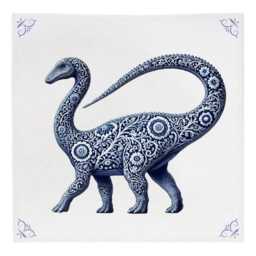 Brachiosaurus, Delft Blue Tile, Ceramic Dinosaur Decor, T-Rex Dinosaur Gift, Dino, Dino Gift For Him, Wall Art, Jurassic - thumbnail 2