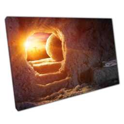 Easter Resurrection Sunrise Wall Art Empty Tomb Canvas Print - Religious Home Decor Artwork - thumbnail 1