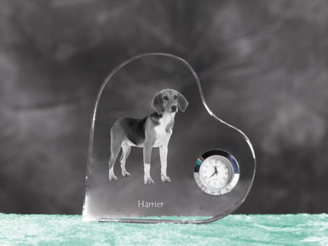 Harrier - Crystal Clock in The Shape Of A Heart With Image Pure-Bred Dog - image 1