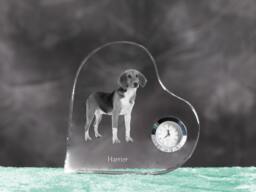 Harrier - Crystal Clock in The Shape Of A Heart With Image Pure-Bred Dog - thumbnail 1