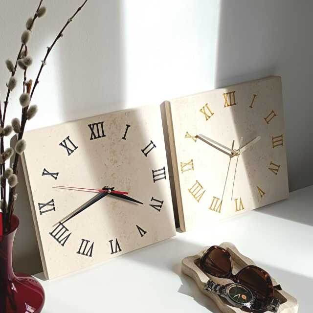 Handcrafted Limestone Wall Clock Roman Numerals, Miljevina Stone - image 1