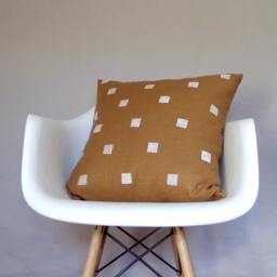 Sienna Brown White Square Pillow Cover/ Linen Geometric Cushion Modern Southwestern Block Printed Moroccan Design Neutral Mudcloth Inspired - thumbnail 2