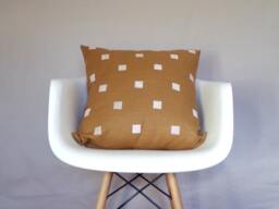 Sienna Brown White Square Pillow Cover/ Linen Geometric Cushion Modern Southwestern Block Printed Moroccan Design Neutral Mudcloth Inspired - thumbnail 1