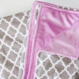 Monogrammed Quatrefoil Blanket, Lavender & Gray Minky Personalized Baby Purple Blanket - thumbnail 2