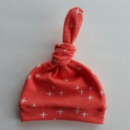 Organic Swaddle Blanket & Hat Set. Newborn Take Home Coral Baby Shower Gift. Photo Prop - thumbnail 3