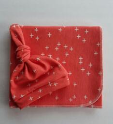 Organic Swaddle Blanket & Hat Set. Newborn Take Home Coral Baby Shower Gift. Photo Prop