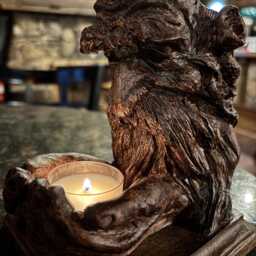 Whimsical Forest Spirit Tea Light Holder Reclaimed Wood Sculpture - thumbnail 2