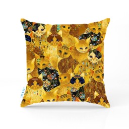 Gold Cat Square Cushion Cover, Abstract Kitty Pillow Case, Lover Gift, Modern Art Theme, Golden Kittens Home Decor, Scatter - thumbnail 1