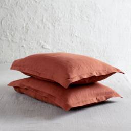 Linen Oxford Pillowcase Set Of 2, Burnt Orange Pillowcases, Natural Pillow Case King, Queen - thumbnail 1
