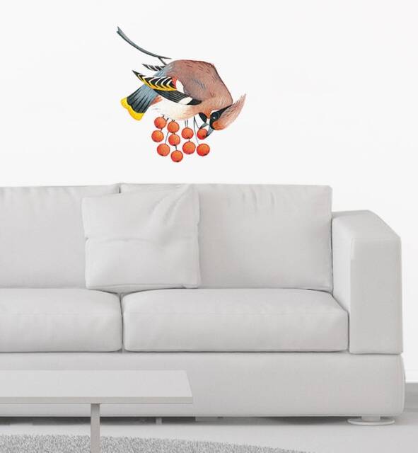 Bohemian Waxwing Bird Wall Sticker Decal - Dogs & Pets Stickers, Art, Decals, Kids Animals Decals