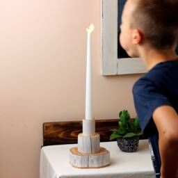 Candlestick From Salvaged Wood, Handmade Candle Holder Reclaimed Wabi-Sabi Style With Brass Cup - thumbnail 4