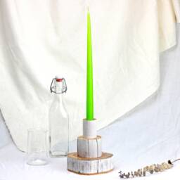 Candlestick From Salvaged Wood, Handmade Candle Holder Reclaimed Wabi-Sabi Style With Brass Cup - thumbnail 3