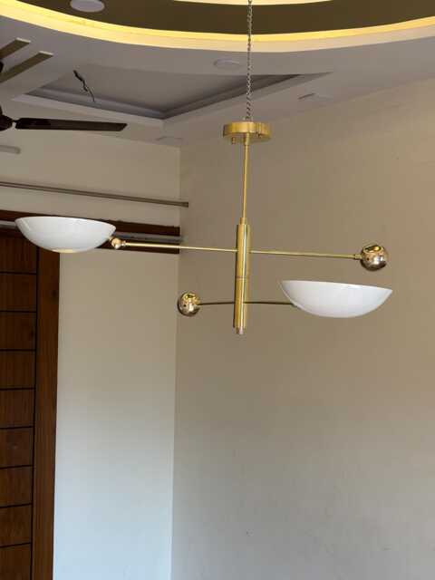 2 White Sputnik Light - Mid Century Antique Brass Flush Mount - Chandelier Ceiling Modern Light - image 1