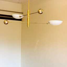 2 White Sputnik Light - Mid Century Antique Brass Flush Mount - Chandelier Ceiling Modern Light - thumbnail 3