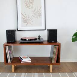 Handcrafted Solid Wood Record Player Stand Vinyl Storage Furniture - thumbnail 2
