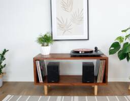 Handcrafted Solid Wood Record Player Stand Vinyl Storage Furniture - thumbnail 1