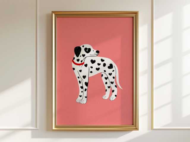 Dalmatian Art Print Heart Spots Dog Illustration, Nursery Decor - image 1