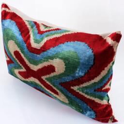 16x24 Ikat Velvet Pillow Cover, Handmade Cushion, Decorative Throw Pillow, Boho Cushion Turkish Home Decor - thumbnail 2