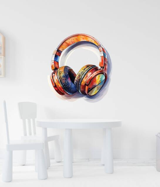 Headphone Wall Sticker , Dj Gift Music Lover Abstract Art Decor Office Decal - image 1