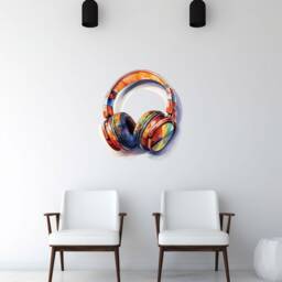Headphone Wall Sticker , Dj Gift Music Lover Abstract Art Decor Office Decal - thumbnail 2